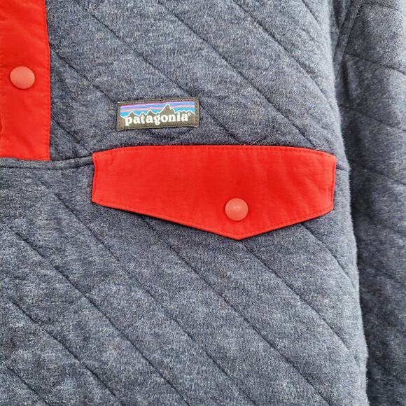 Patagonia Navy Blue & Red Organic Cotton Quilted Snap-T Pullover Men’s Size M - Picture 4 of 9